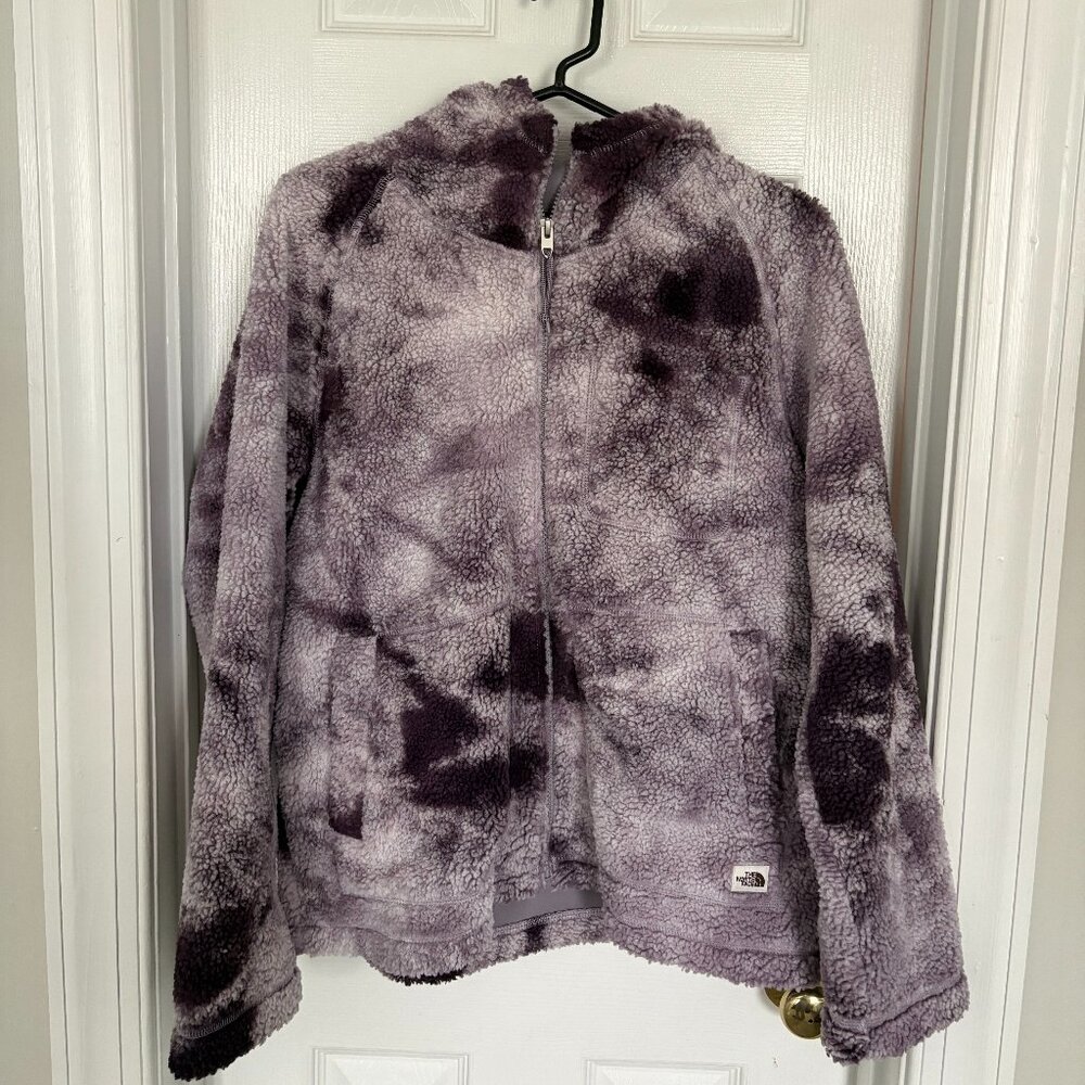 The North Face Women's Purple zip-up hooded fleece.